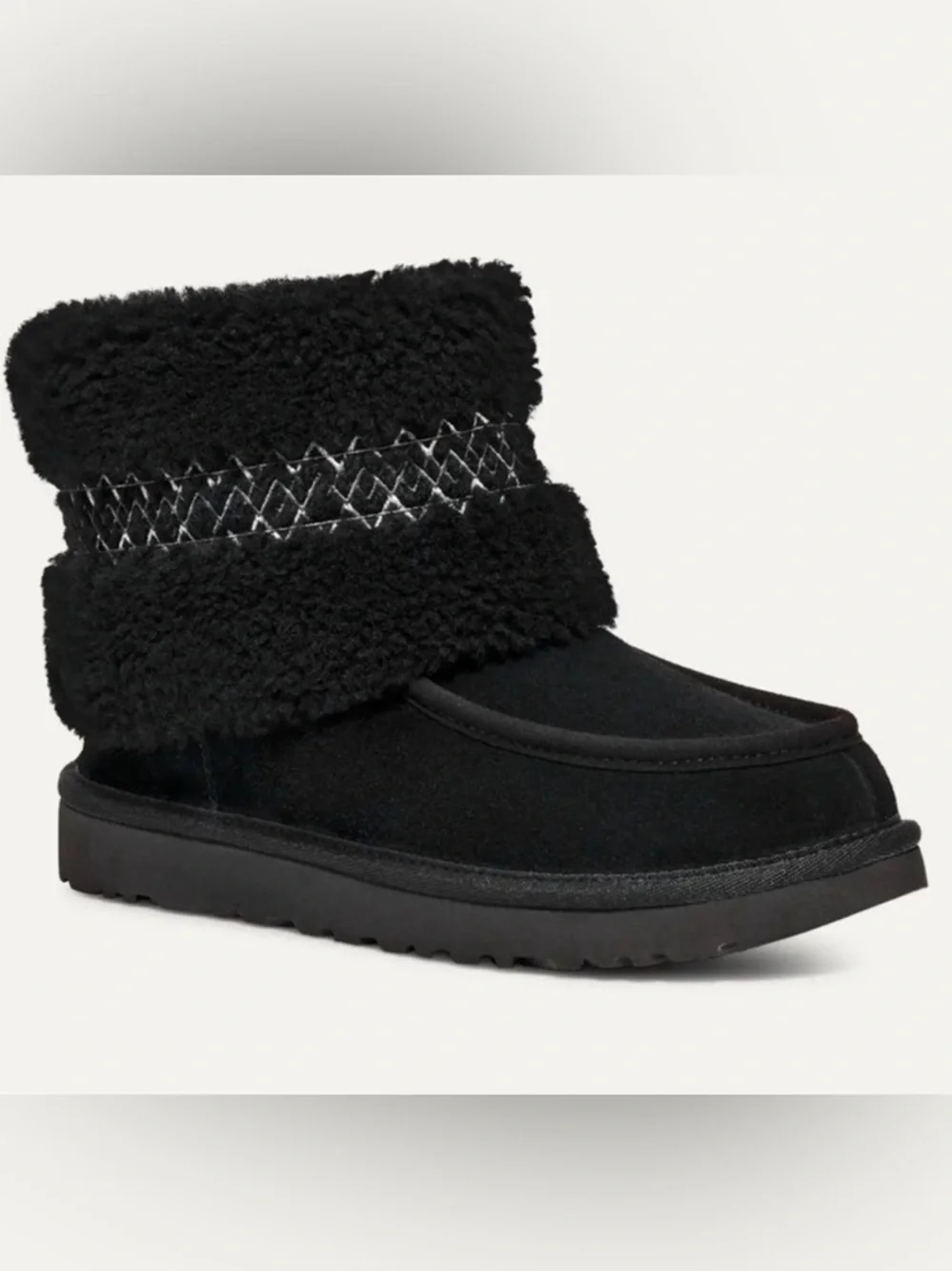 UGG BLACK MINI UGG BRAID SUEDE/ SHEEPSKIN WINTER BOOTS, WOMEN US 7/ EUR 38 NIB